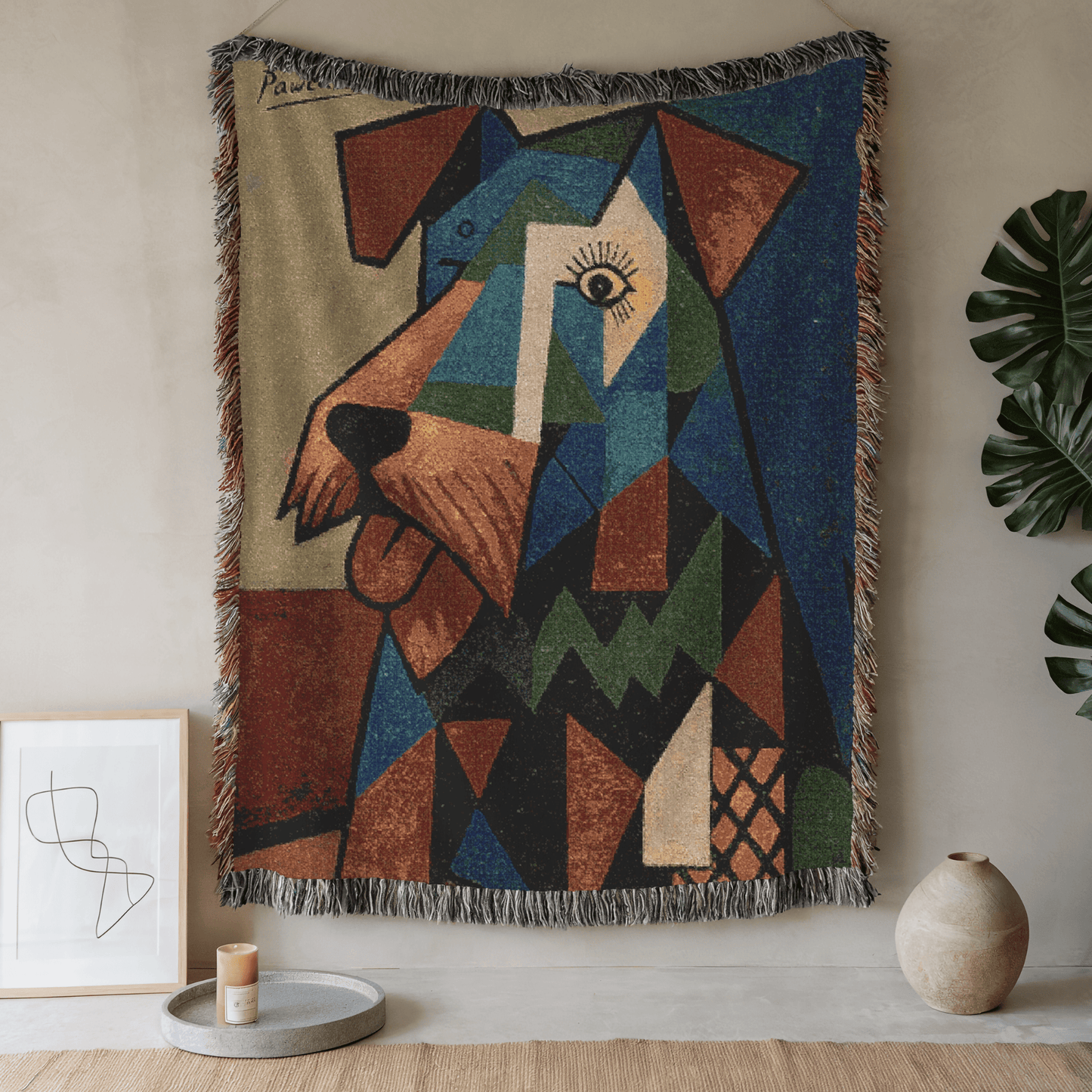 Printify Home Decor Woven Blanket, Airedale Terrier Picasso Artwork, Art Lover, Home Decor, Gift for Dog Lovers, Cozy Throw Blanket, Unique Tapestry Decoration