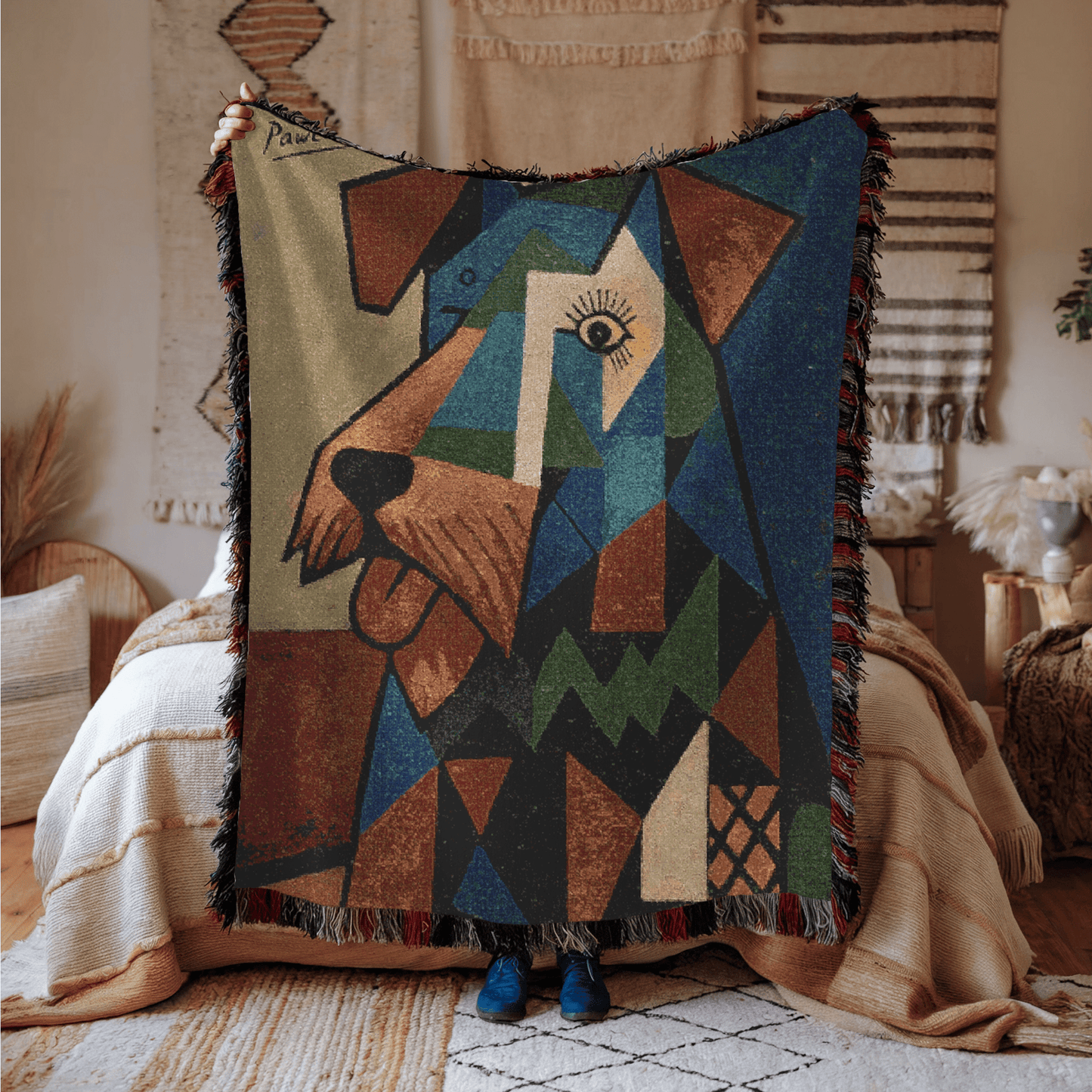 Printify Home Decor Woven Blanket, Airedale Terrier Picasso Artwork, Art Lover, Home Decor, Gift for Dog Lovers, Cozy Throw Blanket, Unique Tapestry Decoration