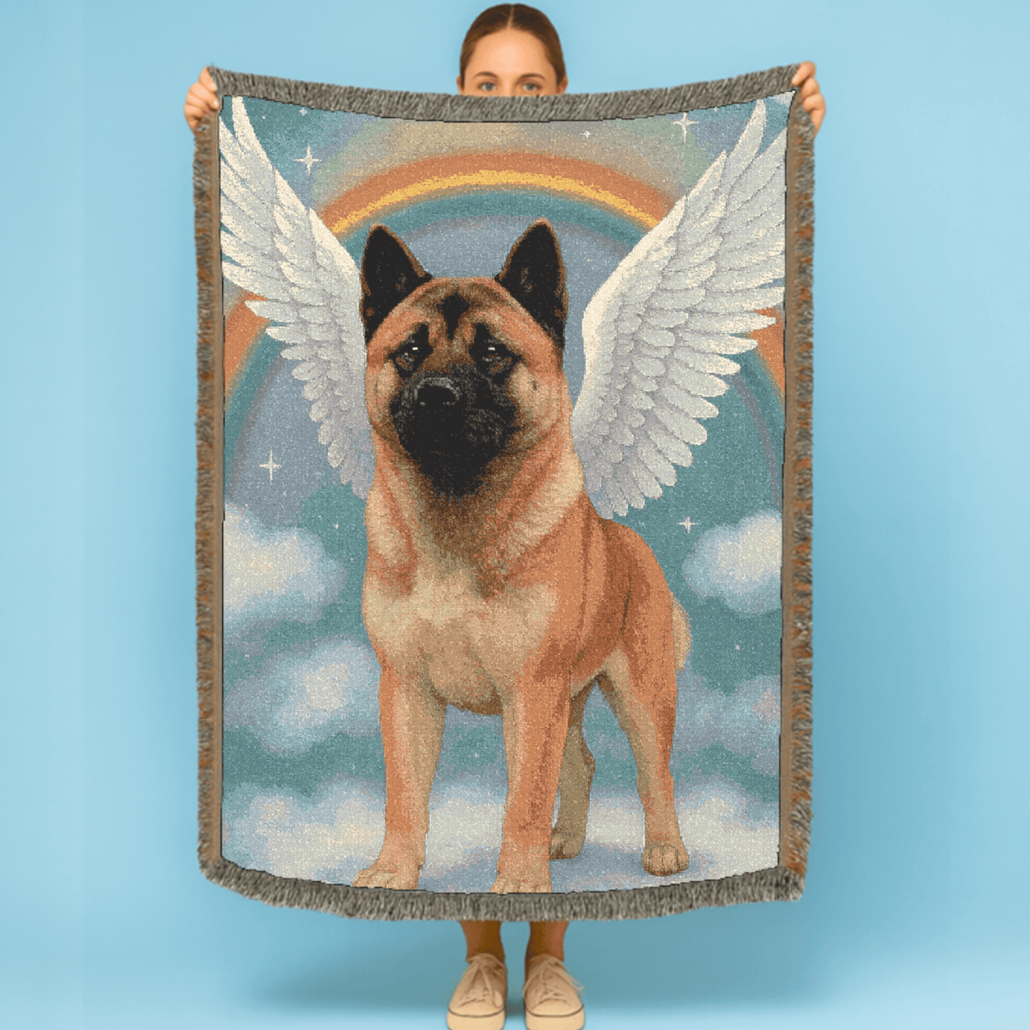 Printify Home Decor Woven Blanket, American Akita, Angel In Memory of Dog, Memorial Housewarming Gift, Throw Blanket