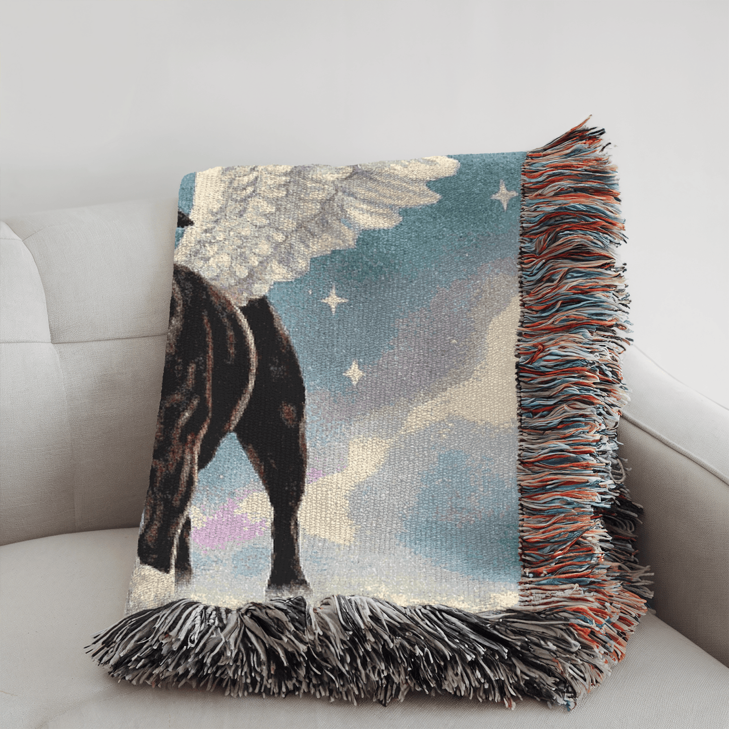 Printify Home Decor Woven Blanket, Black Staffordshire Bull Terrier Dog, Angel In Memory of Dog, Rainbow Bridge Memorial Gift