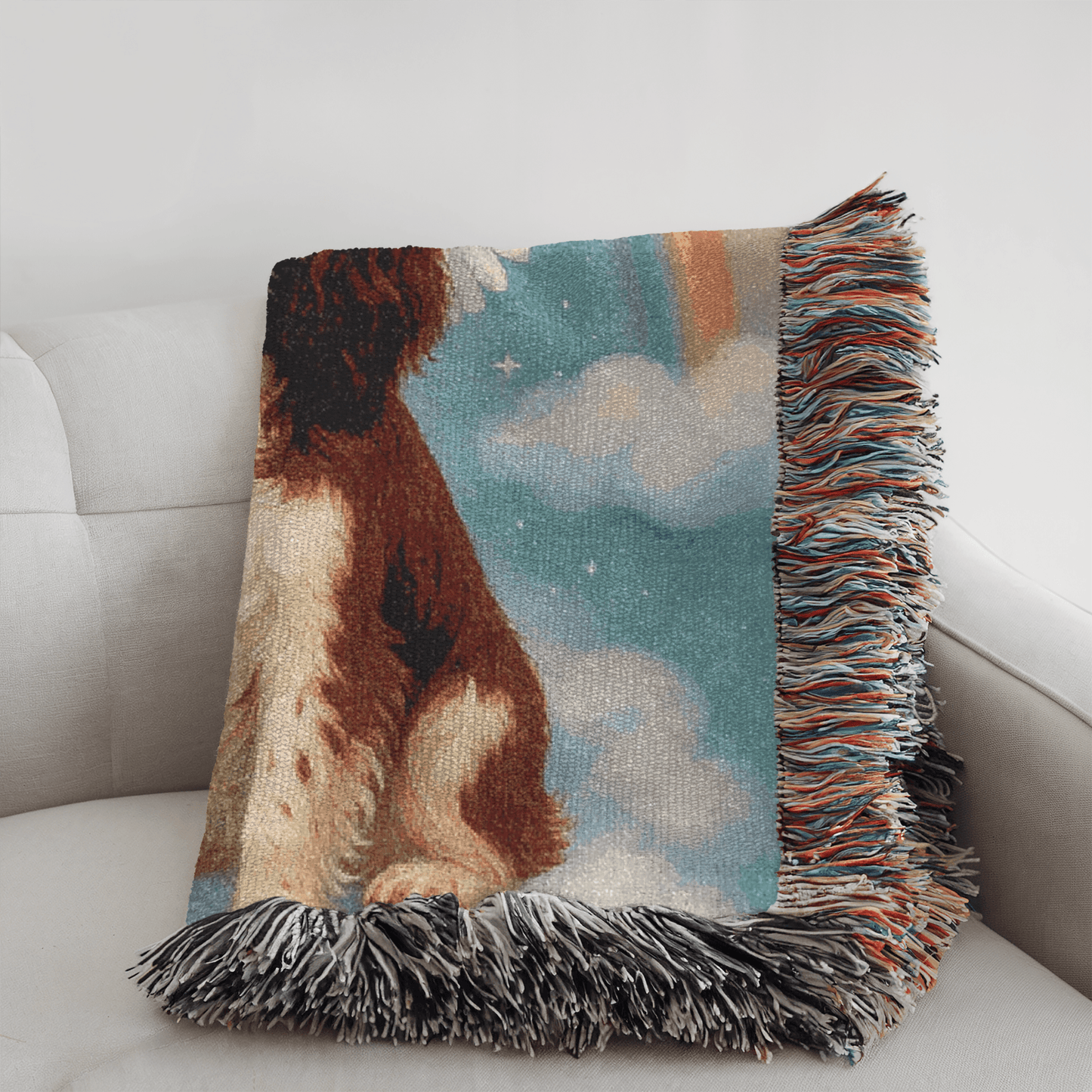 Printify Home Decor Woven Blanket, Brown Springer Spaniel, Angel In Memory of Dog, Rainbow Bridge Memorial Gift, Throw Blanket