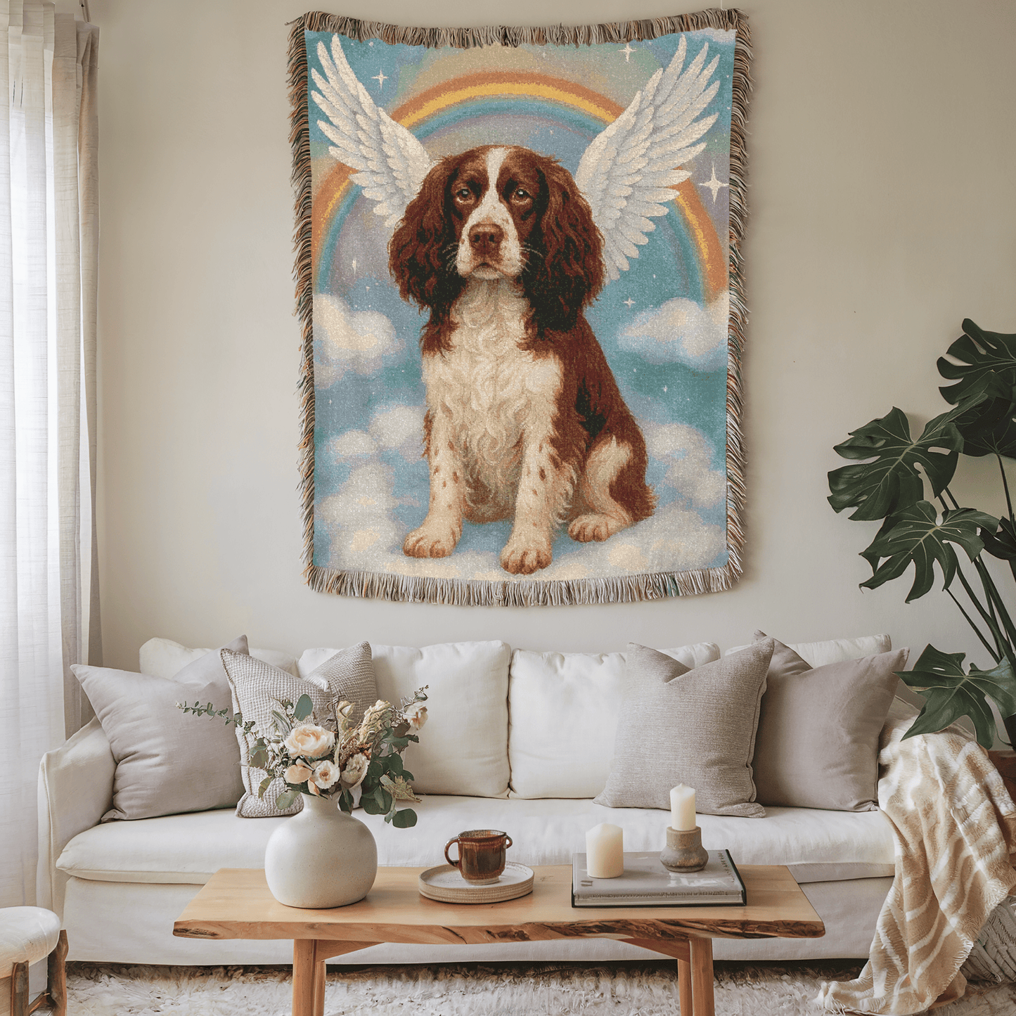 Printify Home Decor Woven Blanket, Brown Springer Spaniel, Angel In Memory of Dog, Rainbow Bridge Memorial Gift, Throw Blanket