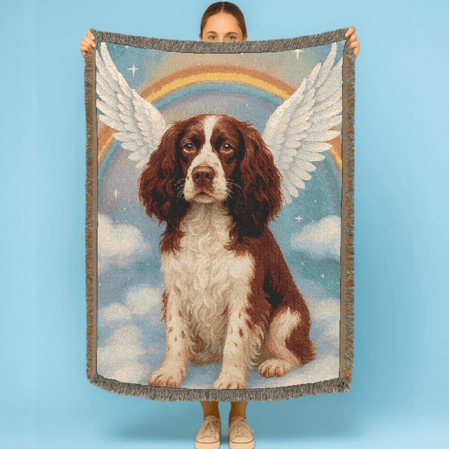 Printify Home Decor Woven Blanket, Brown Springer Spaniel, Angel In Memory of Dog, Rainbow Bridge Memorial Gift, Throw Blanket