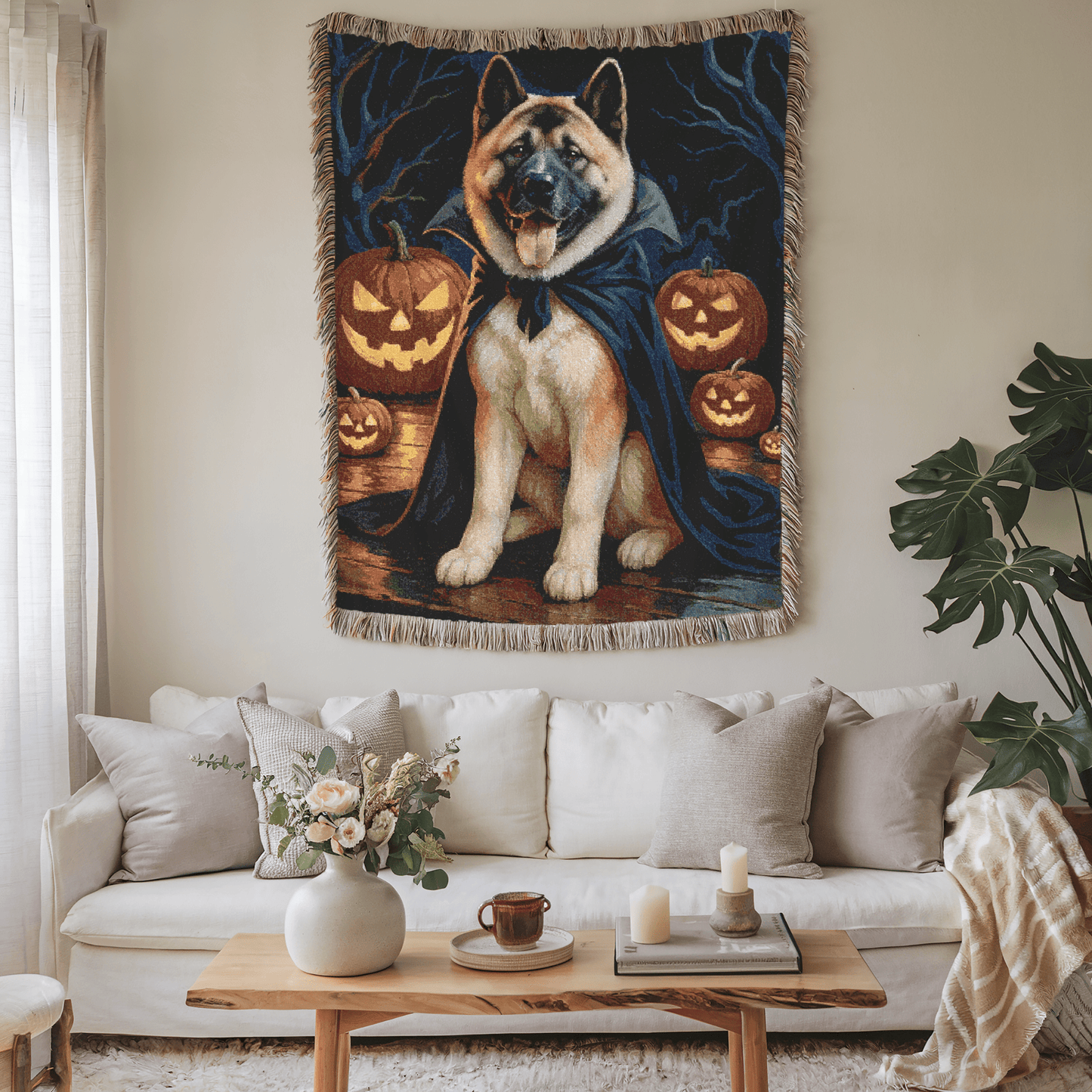 Printify Home Decor Woven Blanket, Fawn American Akita Halloween Dog Lovers, Decor Throw, Fall Decoration