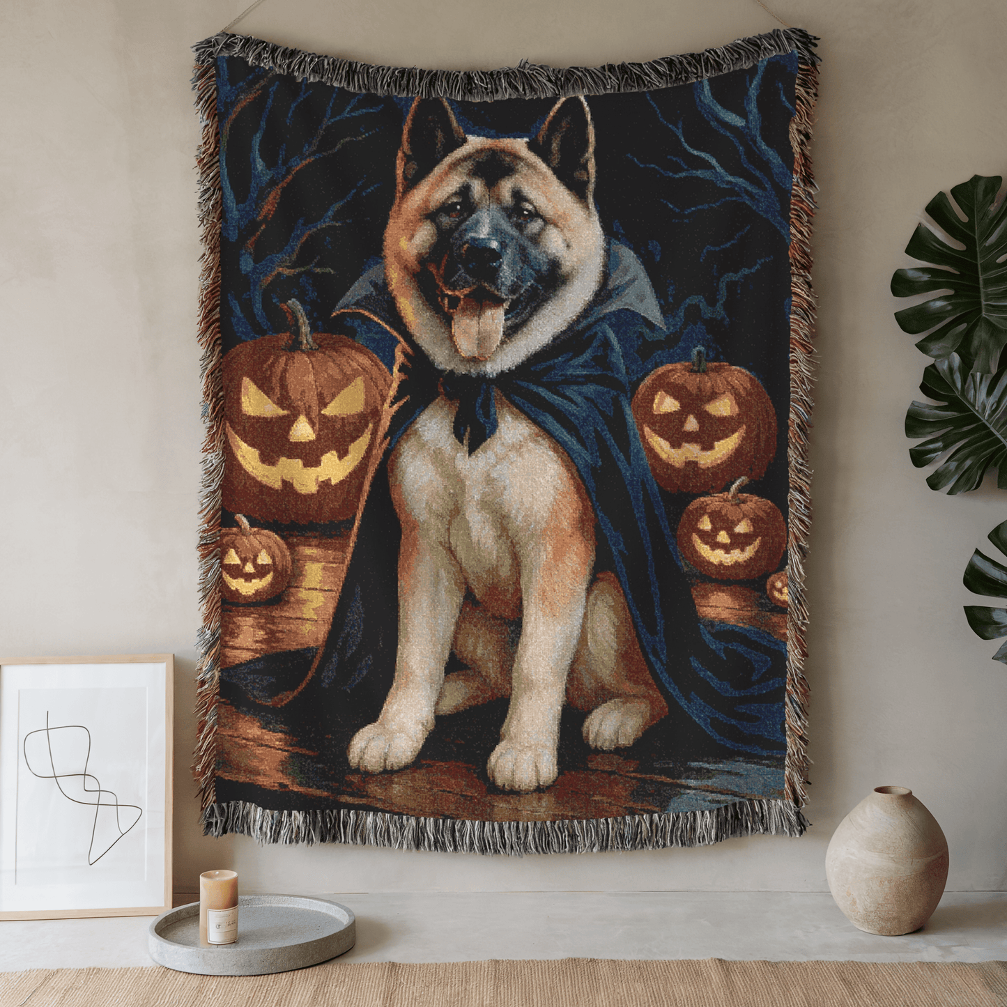 Printify Home Decor Woven Blanket, Fawn American Akita Halloween Dog Lovers, Decor Throw, Fall Decoration