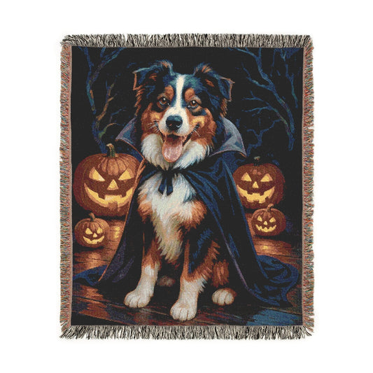 Tricolor Australian Shepherd Halloween Woven Blanket