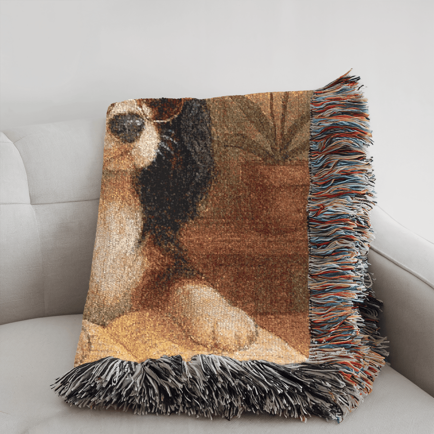 Printify Home Decor Woven Blanket, Tricolor Cavalier King Charles Spaniel Book Lover Gift, Bookish Decor, Housewarming Gift