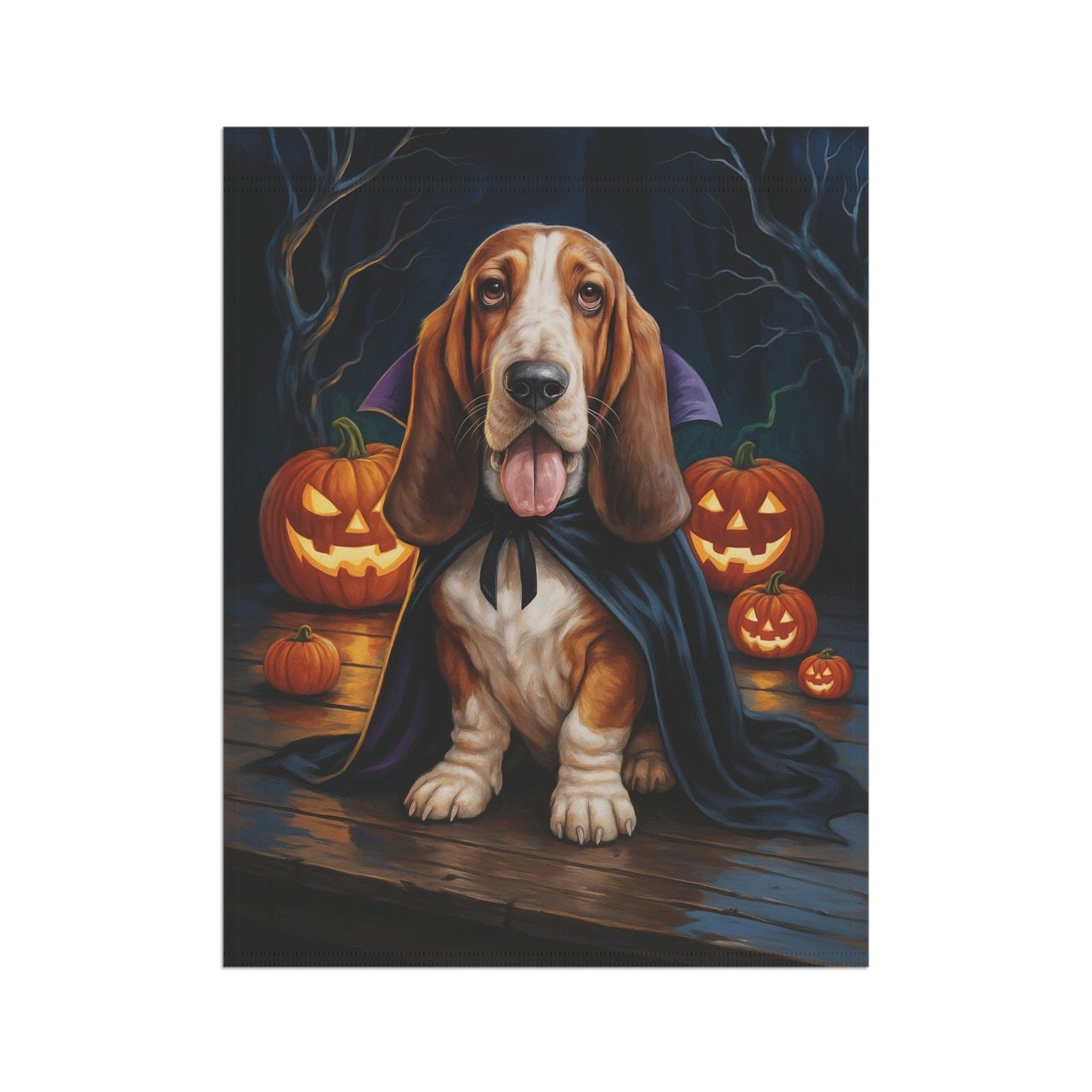Printify Home Decor Yard Flag, Halloween Basset Hound Shepherd Dog, Vampire Pumpkins Decor, Garden House Banner, Outdoor Halloween Fall Decoration