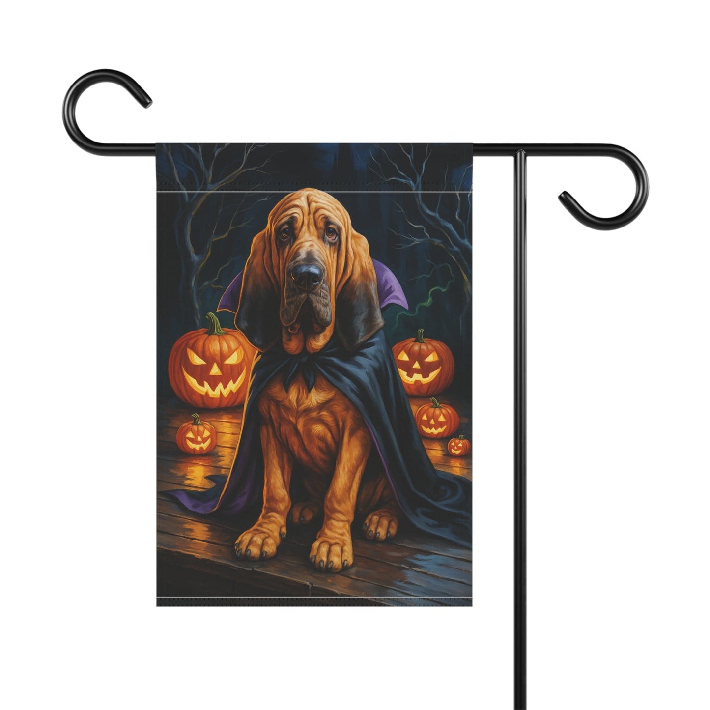 Printify Home Decor Yard Flag, Halloween Bloodhound Dog, Vampire Pumpkins Decor, Garden House Banner, Outdoor Halloween Fall Decoration, October Yard Art