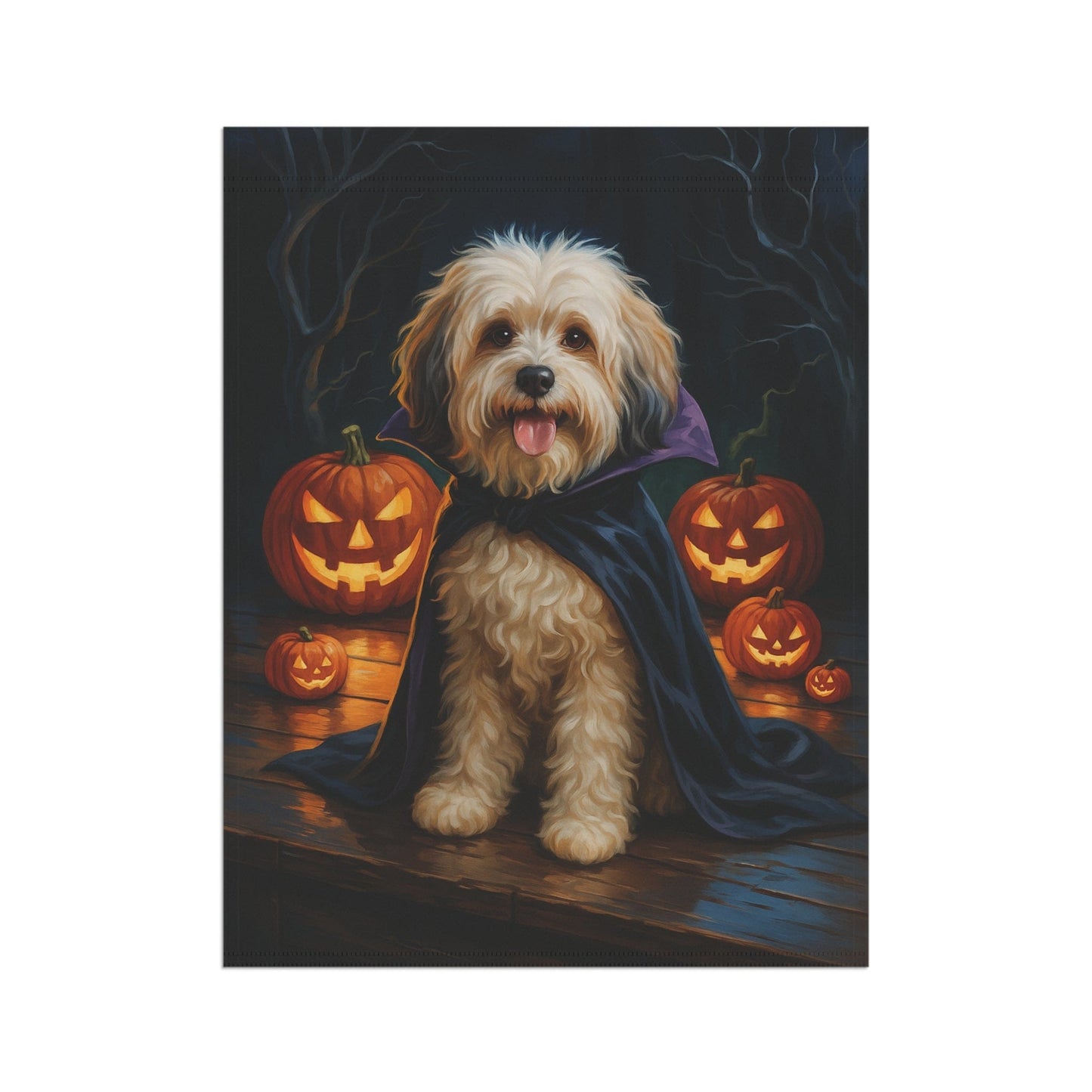Printify Home Decor Yard Flag, Halloween Havanese Dog, Vampire Pumpkins Decor, Garden House Banner
