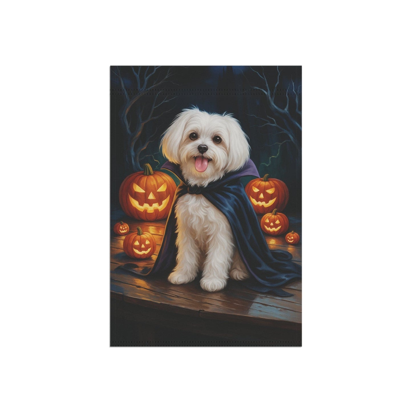 Printify Home Decor Yard Flag, Halloween Maltese Dog, Vampire Pumpkins Decor, Garden House Banner
