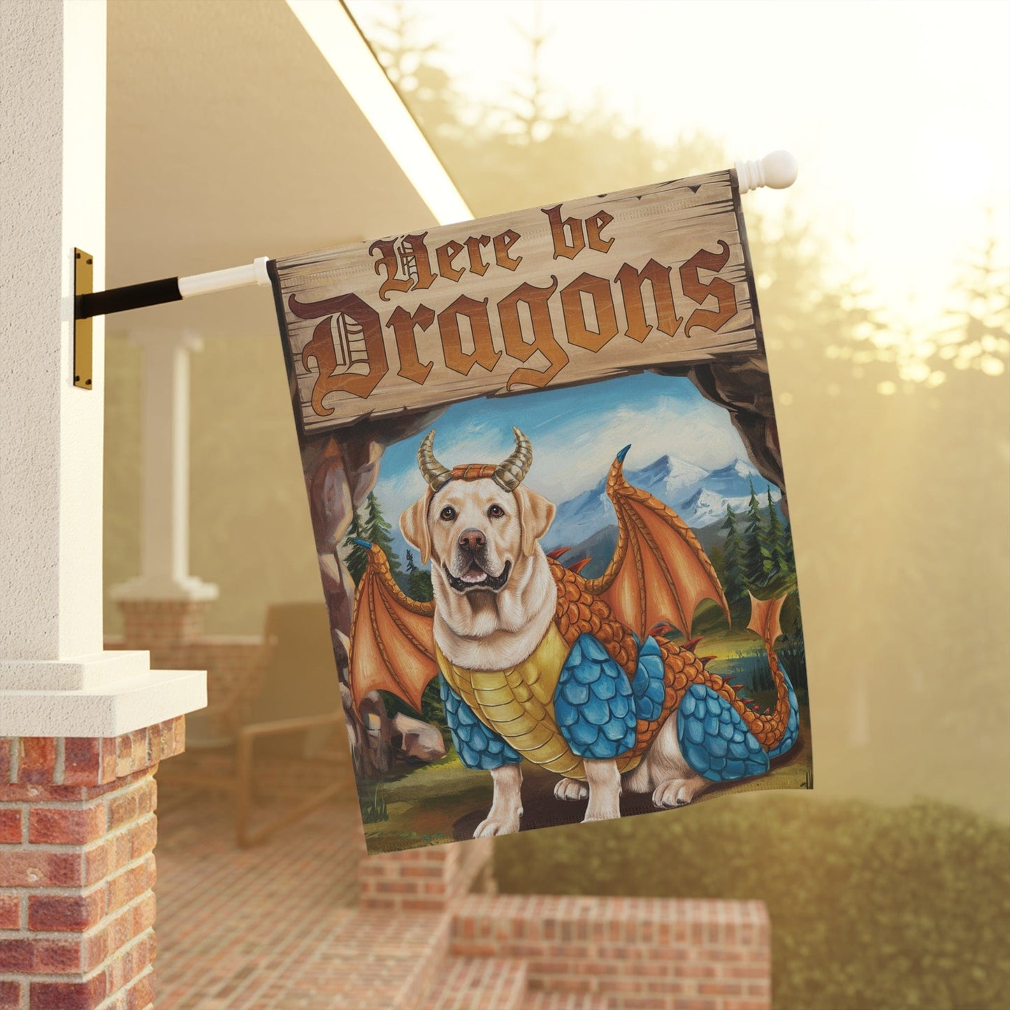Yellow Labrador Dog Dragon Garden Flag, Fantasy Front Yard Spring Decor