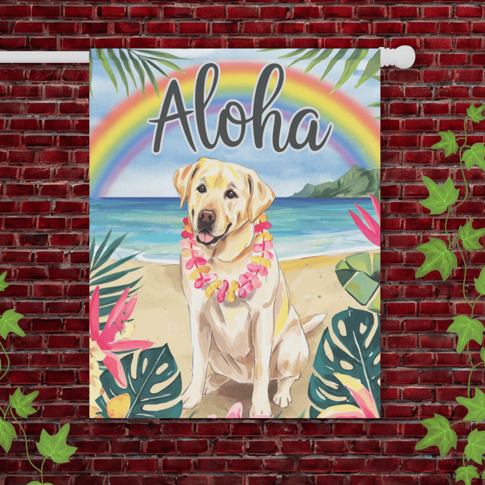 Printify Garden Flag 24.5'' × 32'' Yellow Labrador Retriever Aloha Garden Flag