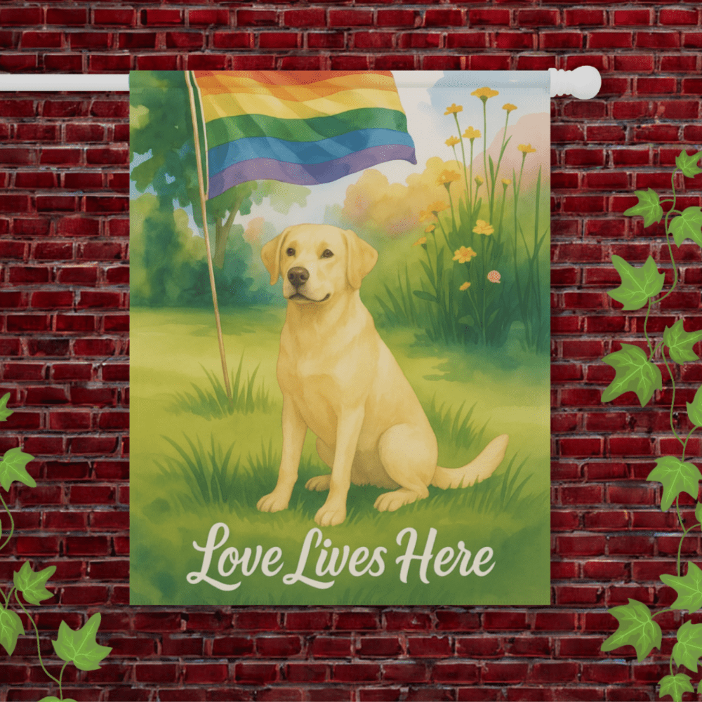 Printify Home Decor Yellow Labrador Retriever LGBTQ+ Pride Garden Flag