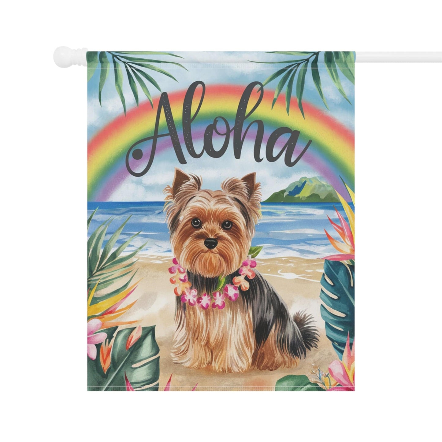 Printify Garden Flag Yorkshire Terrier Aloha Luau Garden Flag