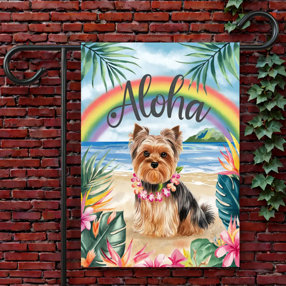 Yorkshire Terrier Aloha Tropical Garden Flag 12'' × 18''