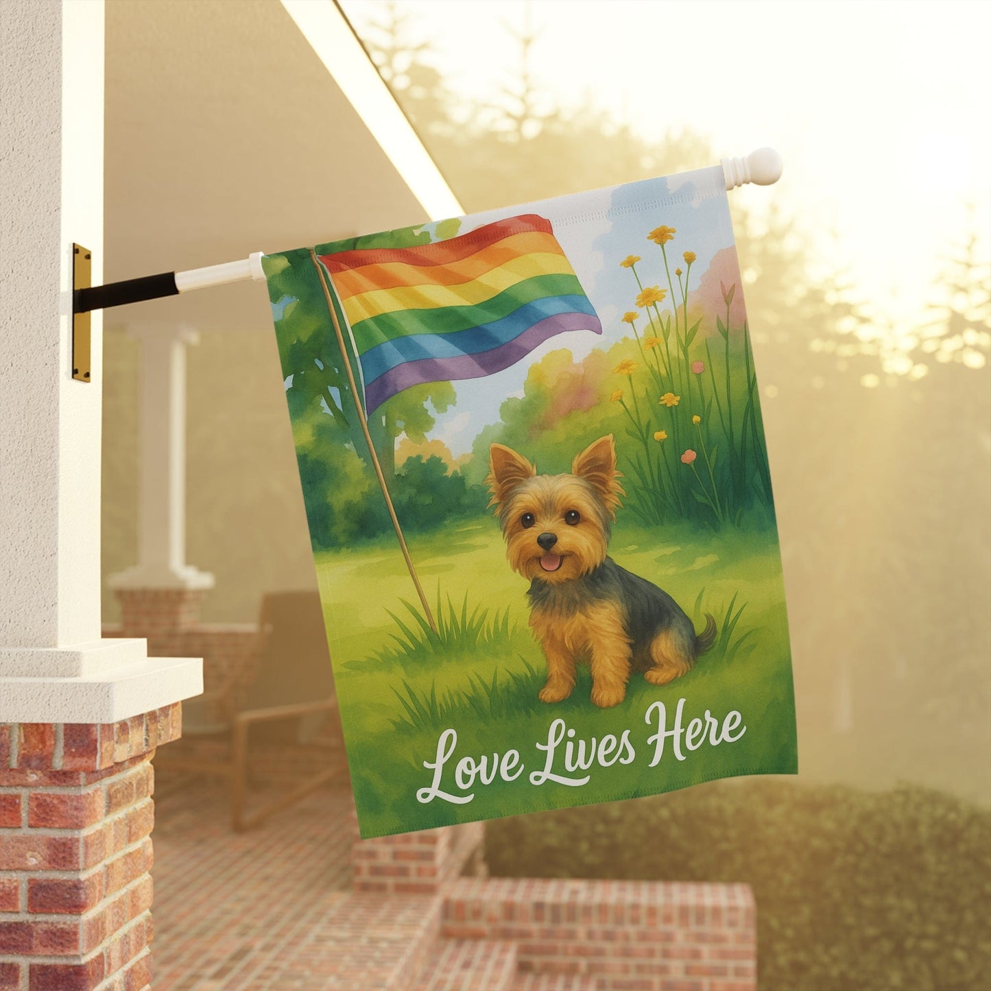 Printify Garden Flag Yorkshire Terrier LGBTQ+ Pride Garden Flag