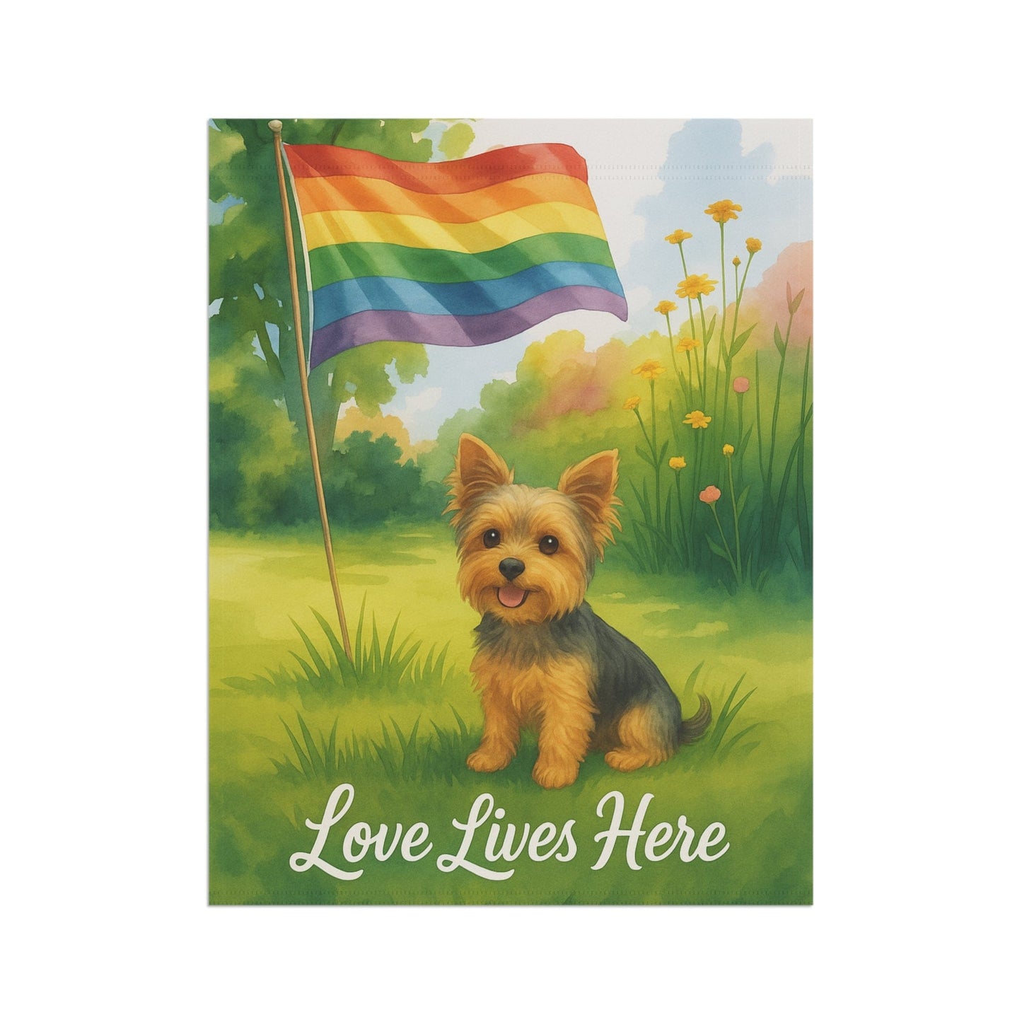 Printify Garden Flag Yorkshire Terrier LGBTQ+ Pride Garden Flag
