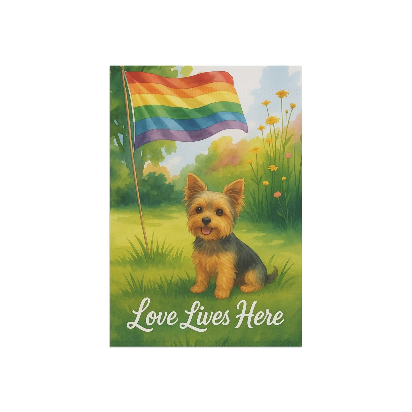 Printify Garden Flag Yorkshire Terrier LGBTQ+ Pride Garden Flag