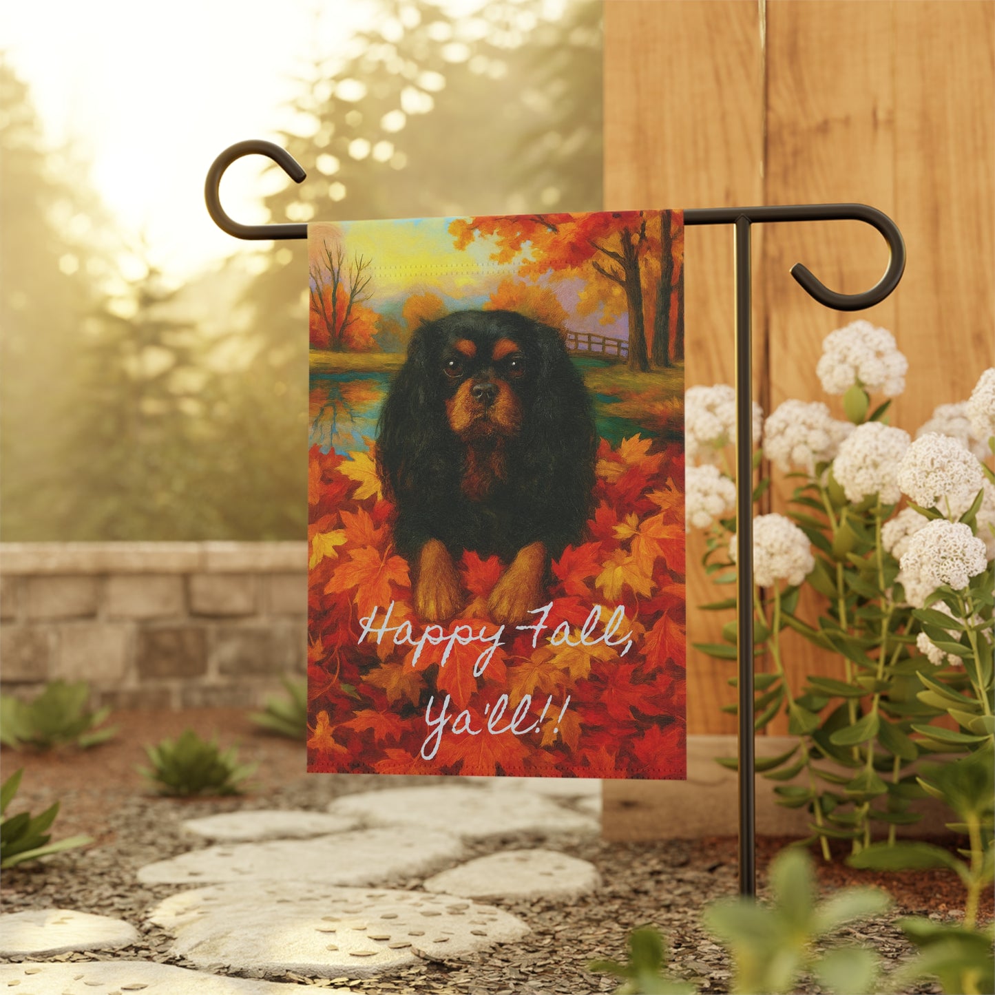 Black & Tan Cavalier Fall Ya'll Garden Flag