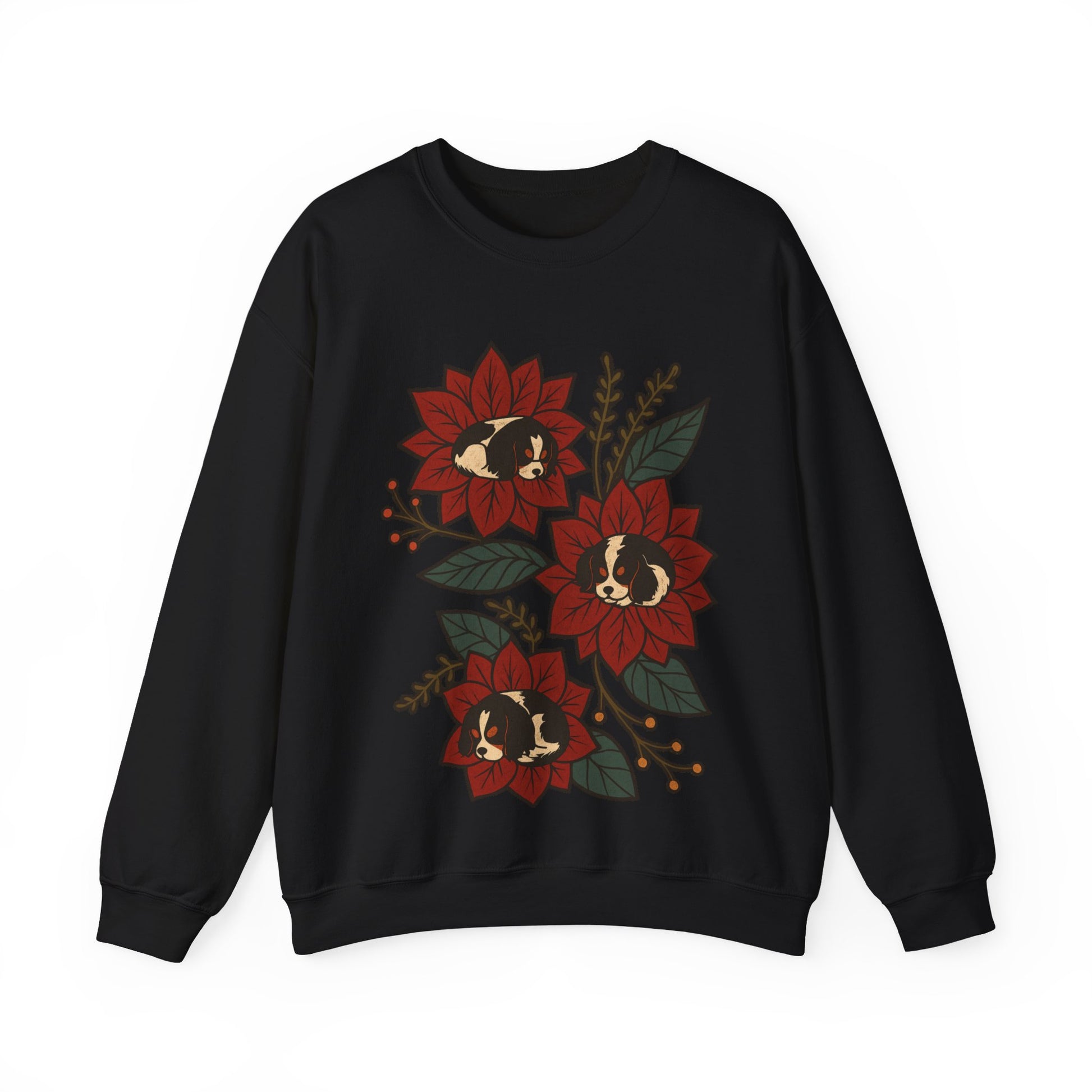 Tricolor Cavalier Christmas Flower Sweatshirt