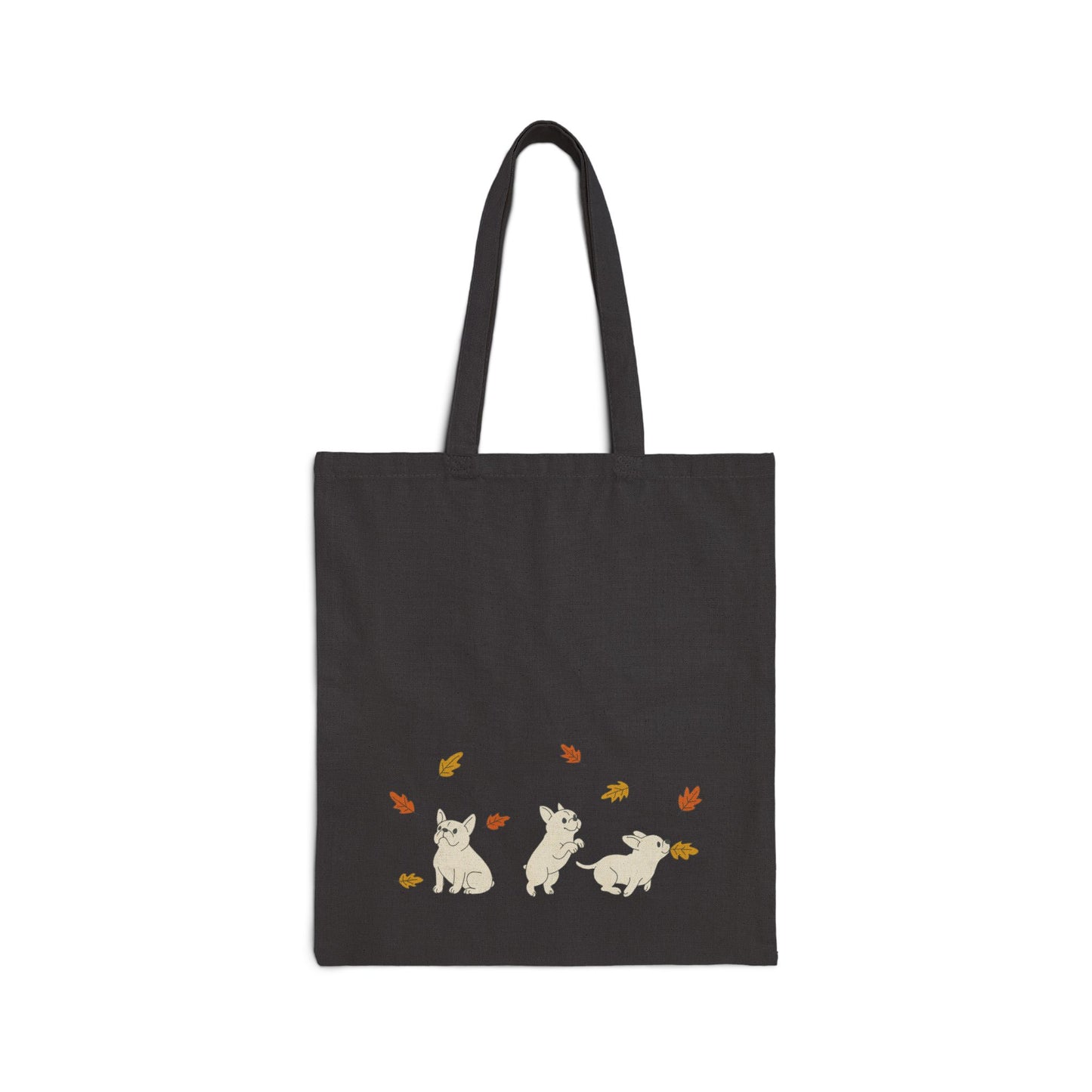 White Frenchie Chasing Leaves Tote Bag