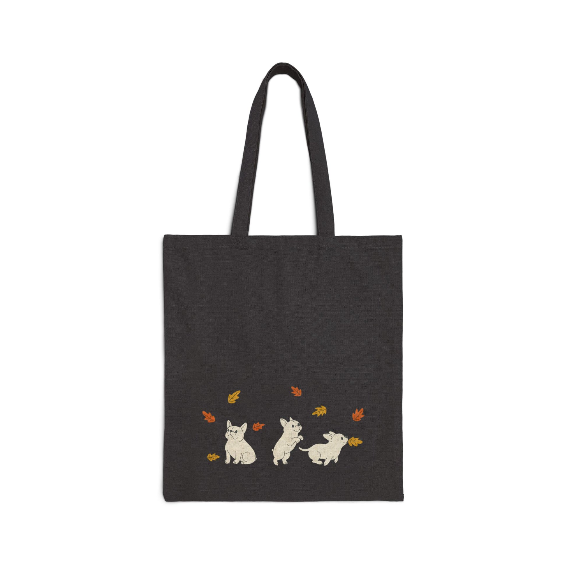 White Frenchie Chasing Leaves Tote Bag
