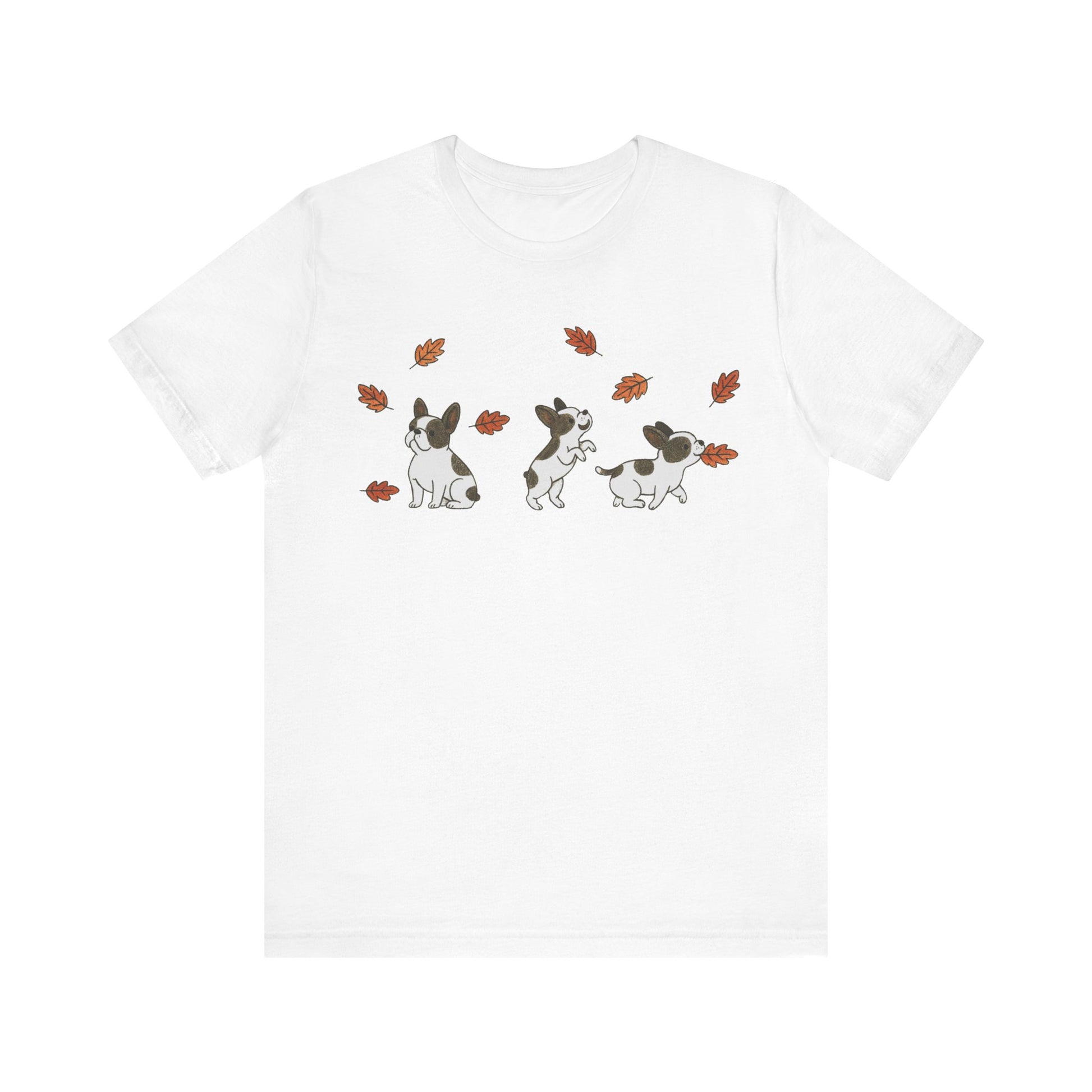 Piebald Frenchie Chasing Leaves TShirt