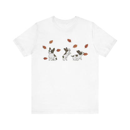 Piebald Frenchie Chasing Leaves TShirt