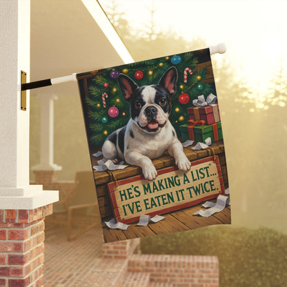 Piebald French Bulldog Funny Christmas Flag