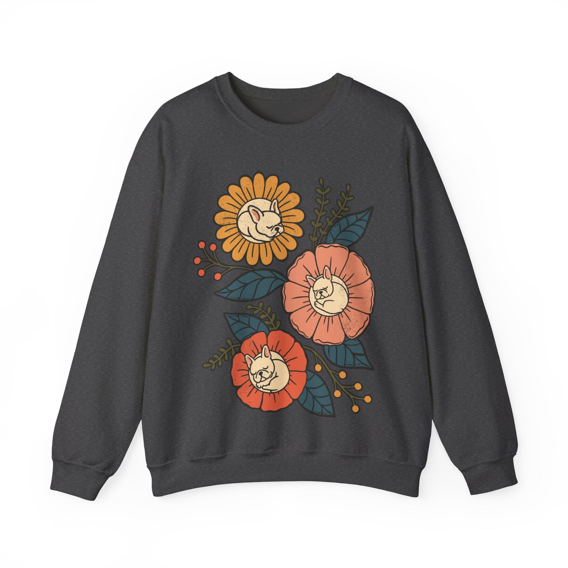 White Frenchie Sleeping Flowers Sweatshirt