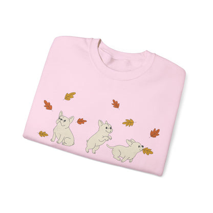 White Frenchie Chasing Leaves Sweatshirt
