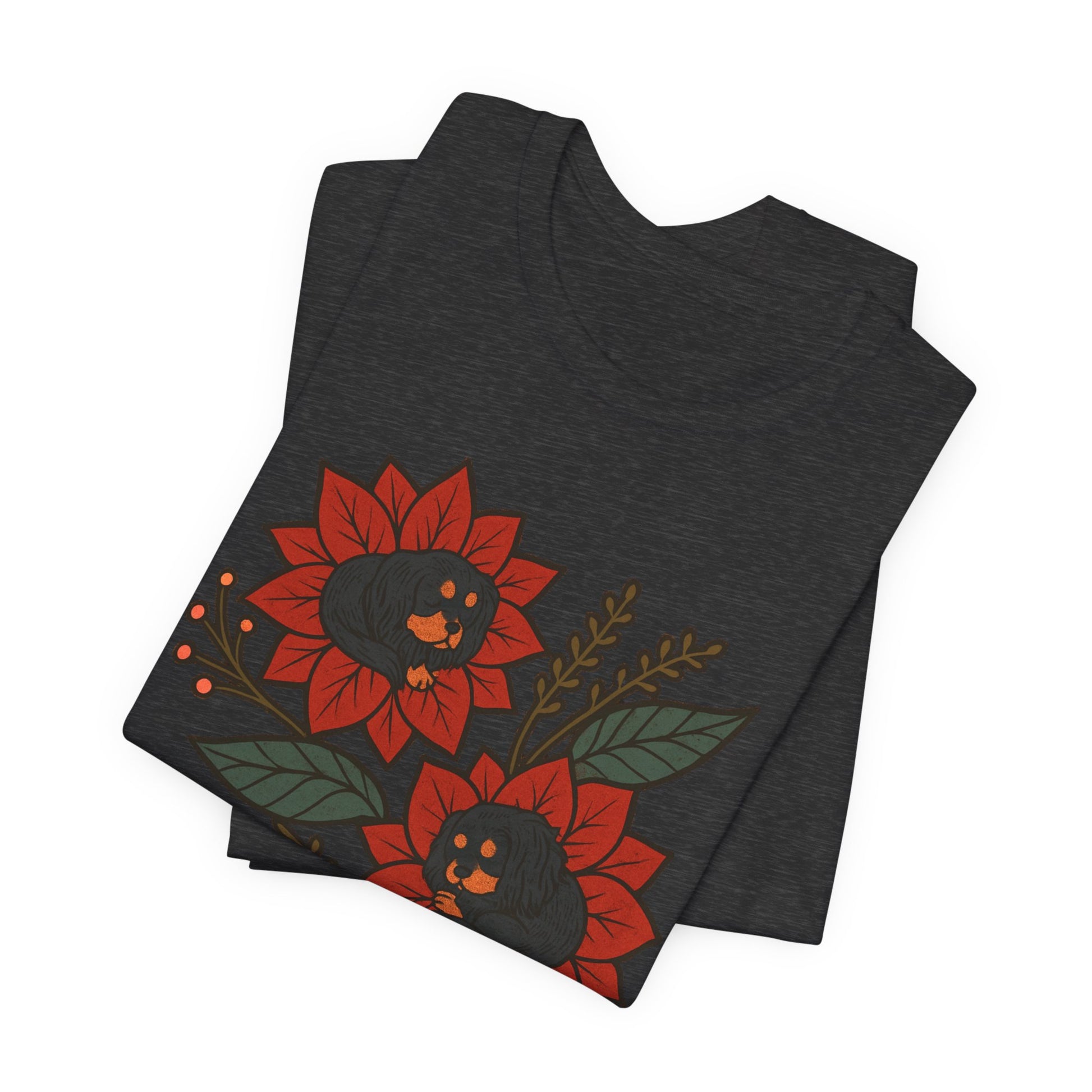 Black Tan Cavalier Holiday Flowers Sleeping TShirt