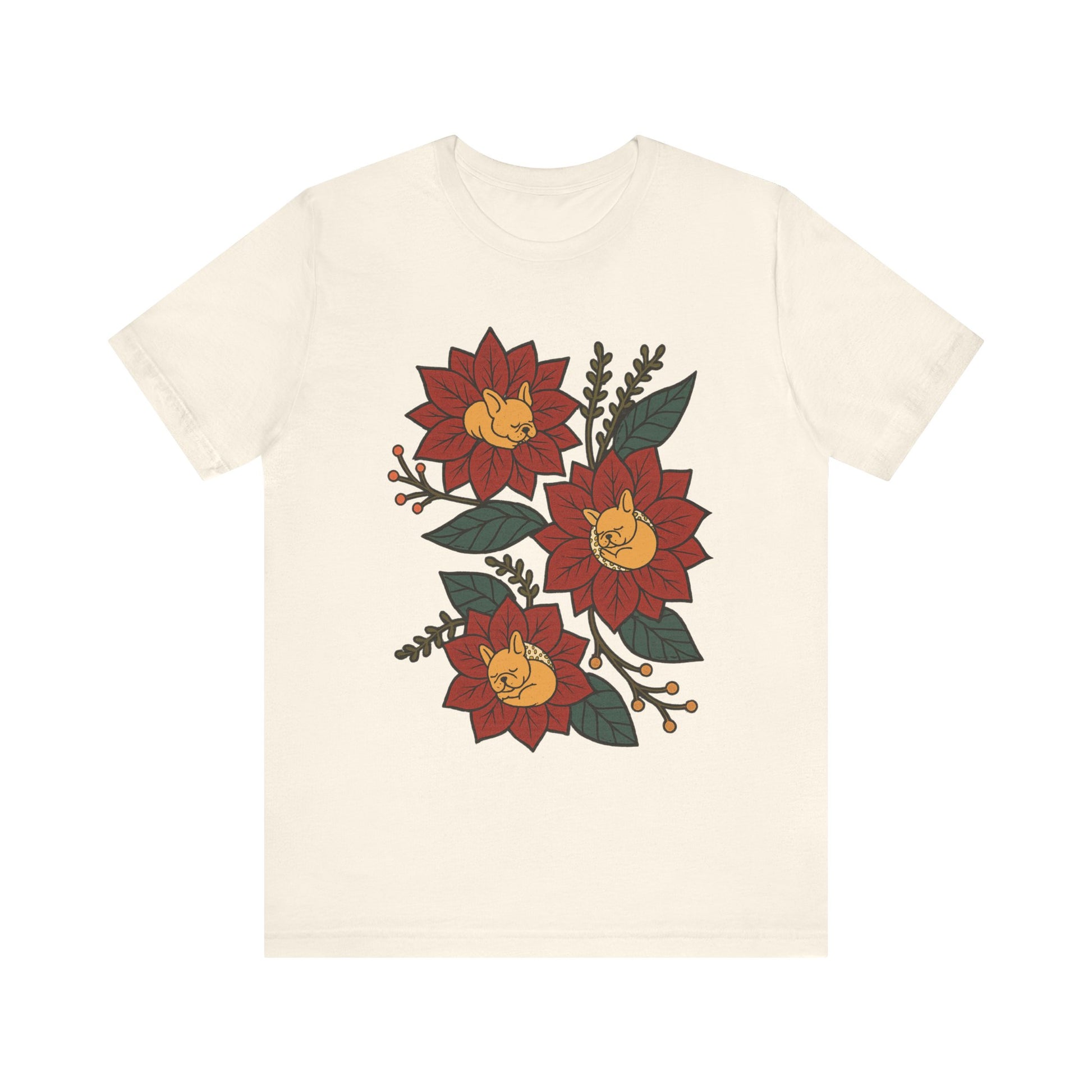 Fawn Frenchie Holiday Flowers Sleeping TShirt