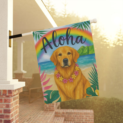 Golden Retriever Aloha Luau Garden Flag
