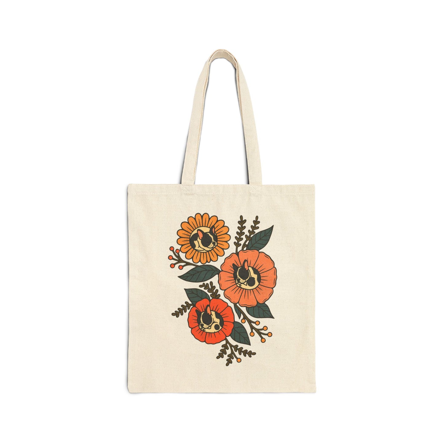 Piebald Frenchie Sleeping Flowers Tote Bag