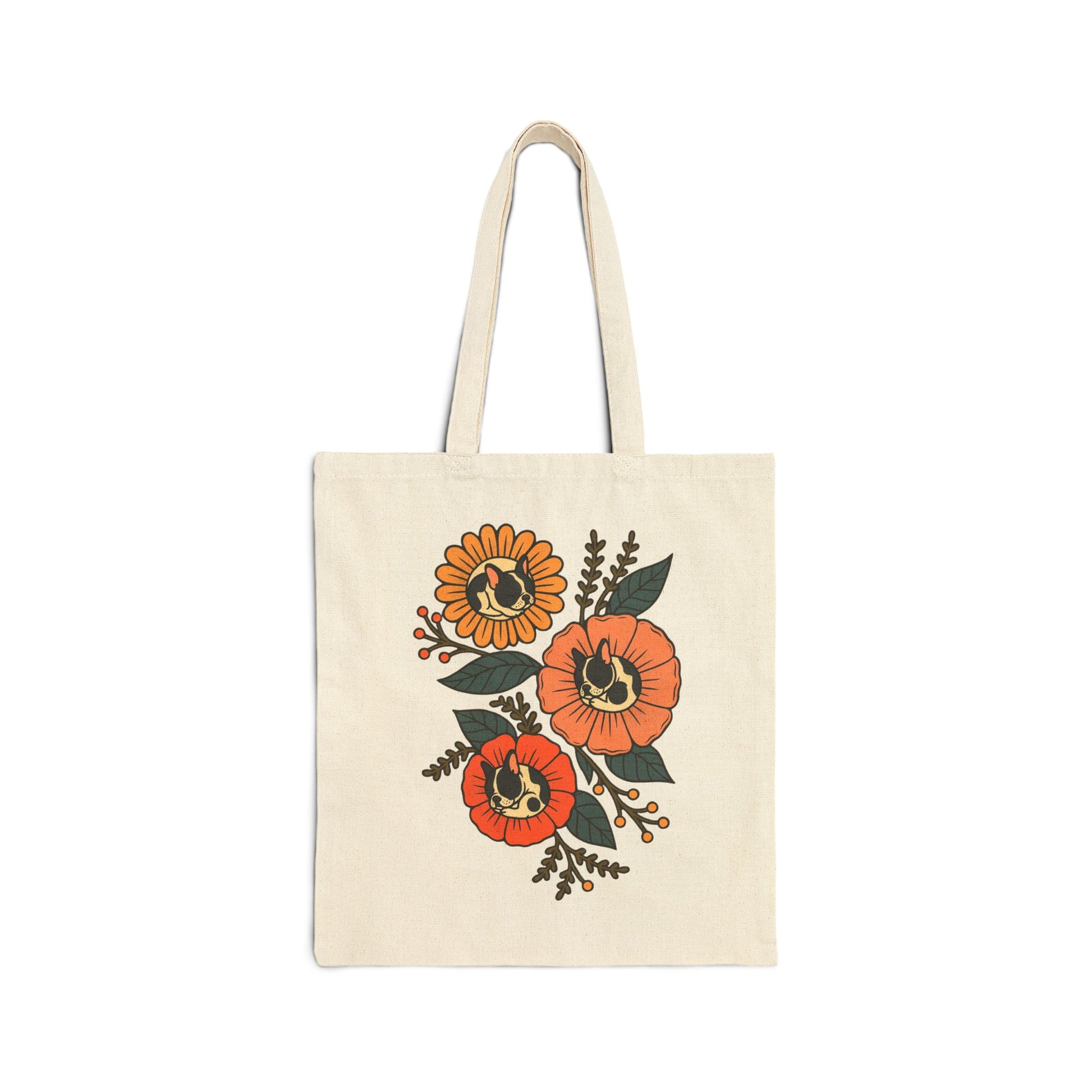 Piebald Frenchie Sleeping Flowers Tote Bag