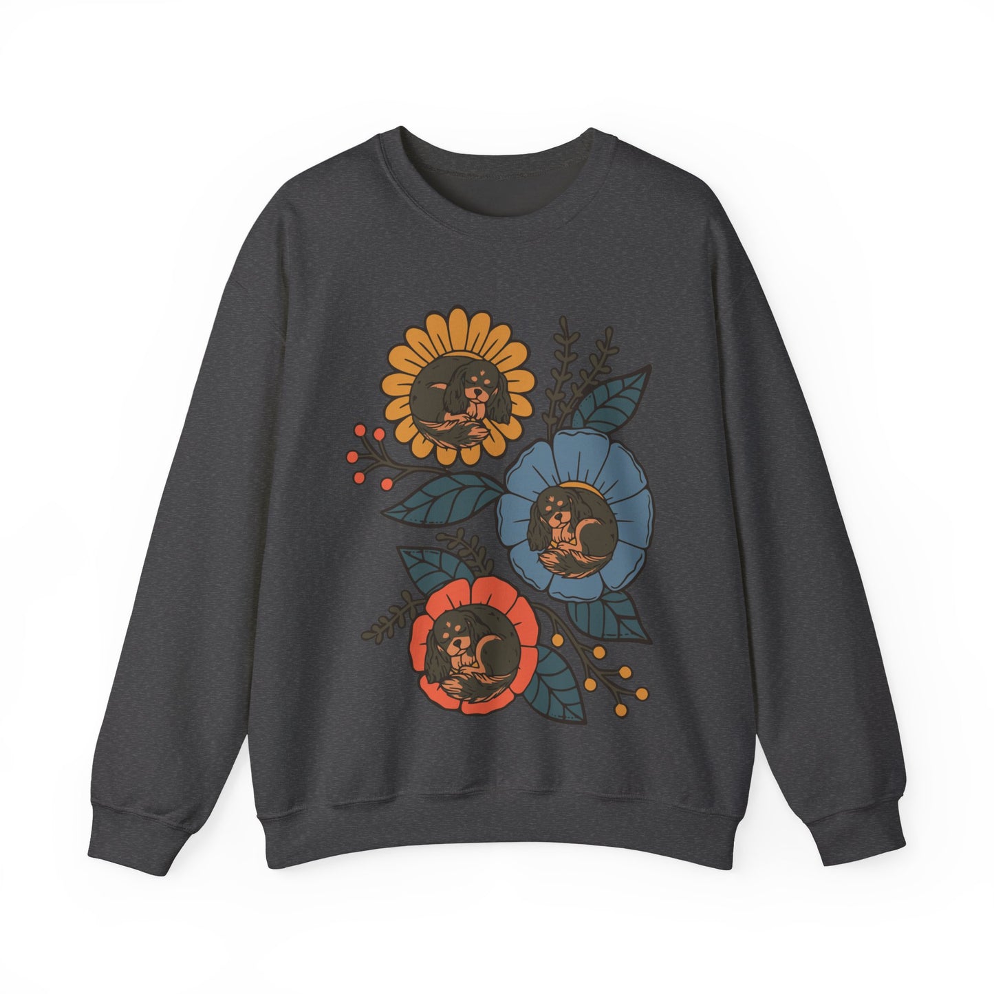 Black and Tan Cavalier Sleeping Flowers Sweatshirt