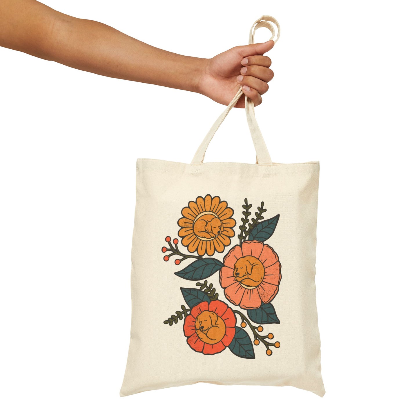 Golden Retriever Sleeping Flowers Tote Bag