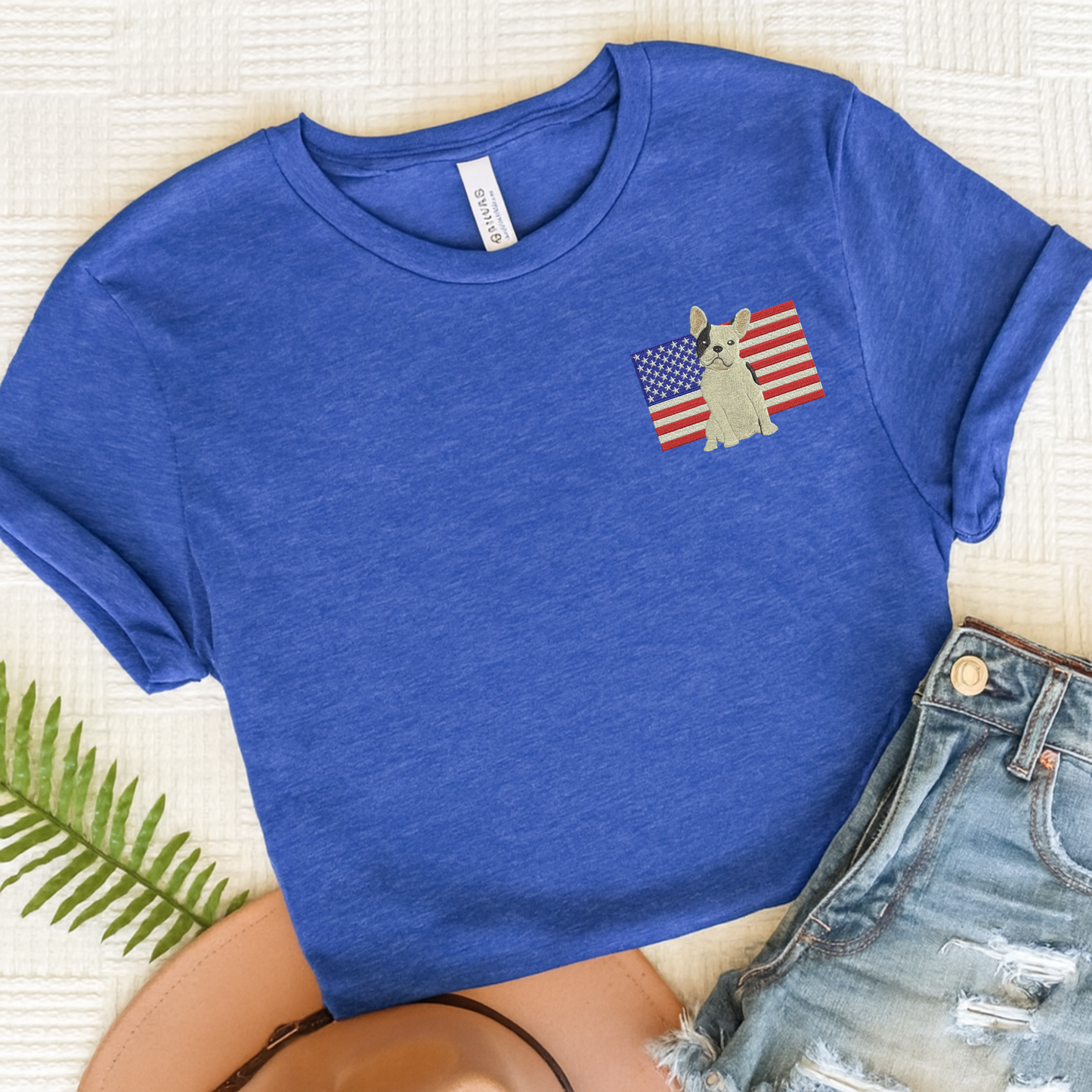 Embroidered Flag Piebald Frenchie TShirt