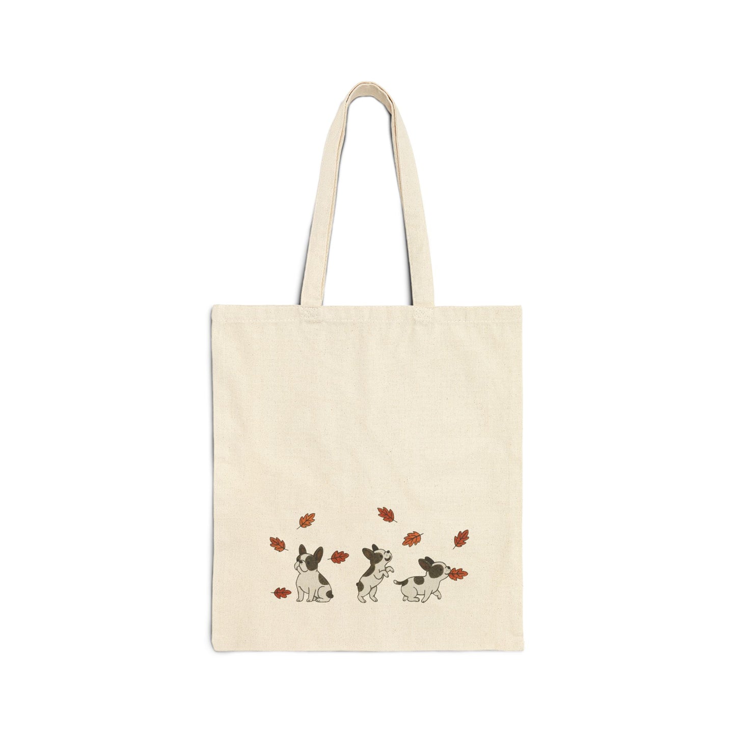 Piebald Frenchie Chasing Leaves Tote Bag