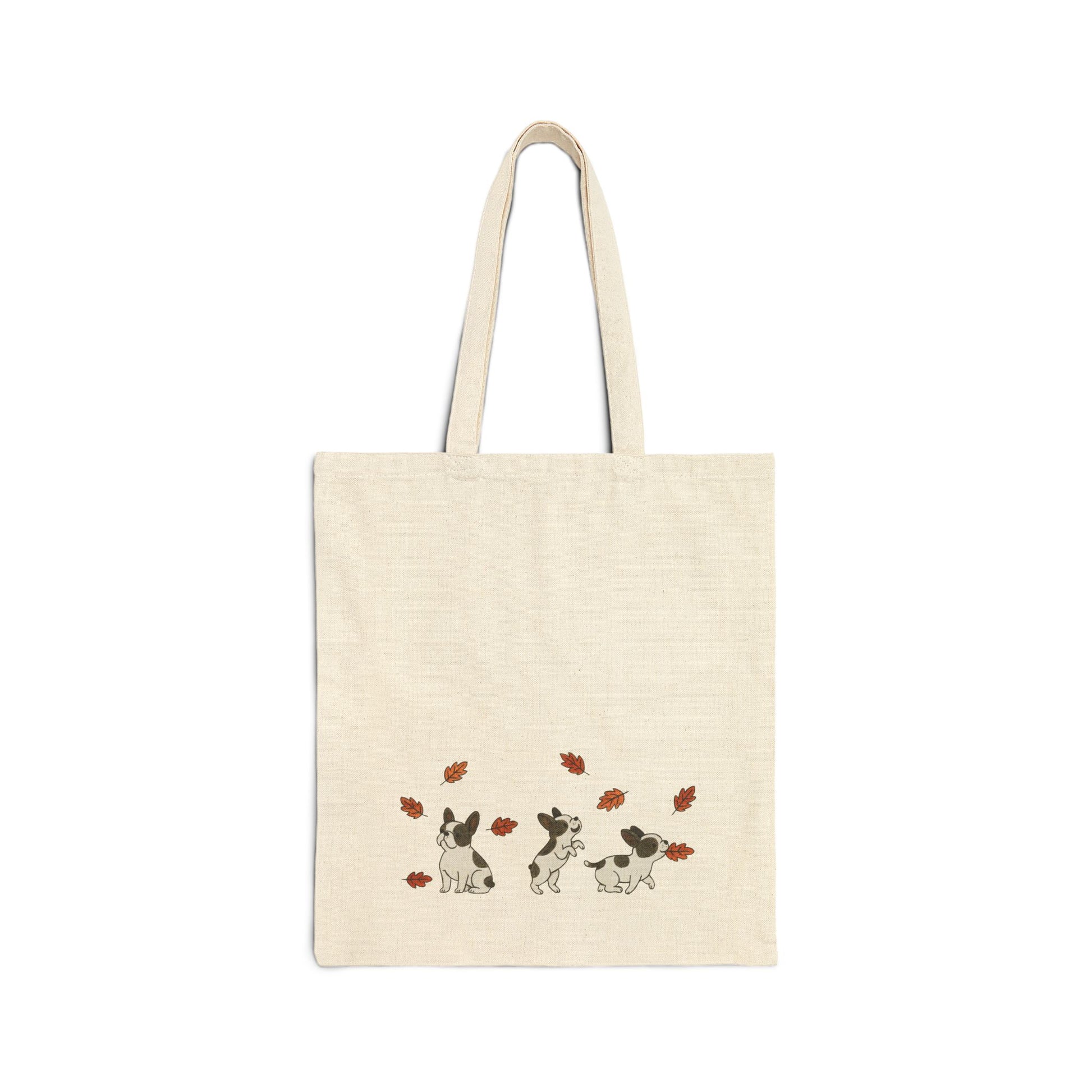 Piebald Frenchie Chasing Leaves Tote Bag