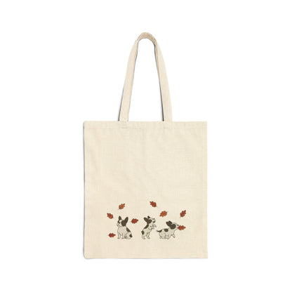 Piebald Frenchie Chasing Leaves Tote Bag