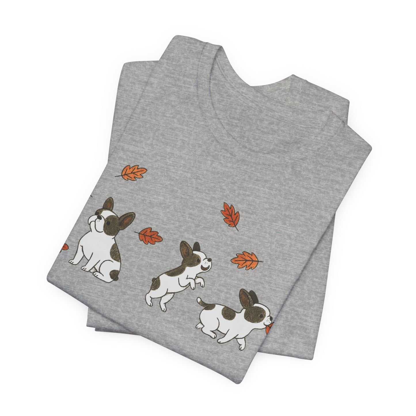 Piebald Frenchie Chasing Leaves TShirt