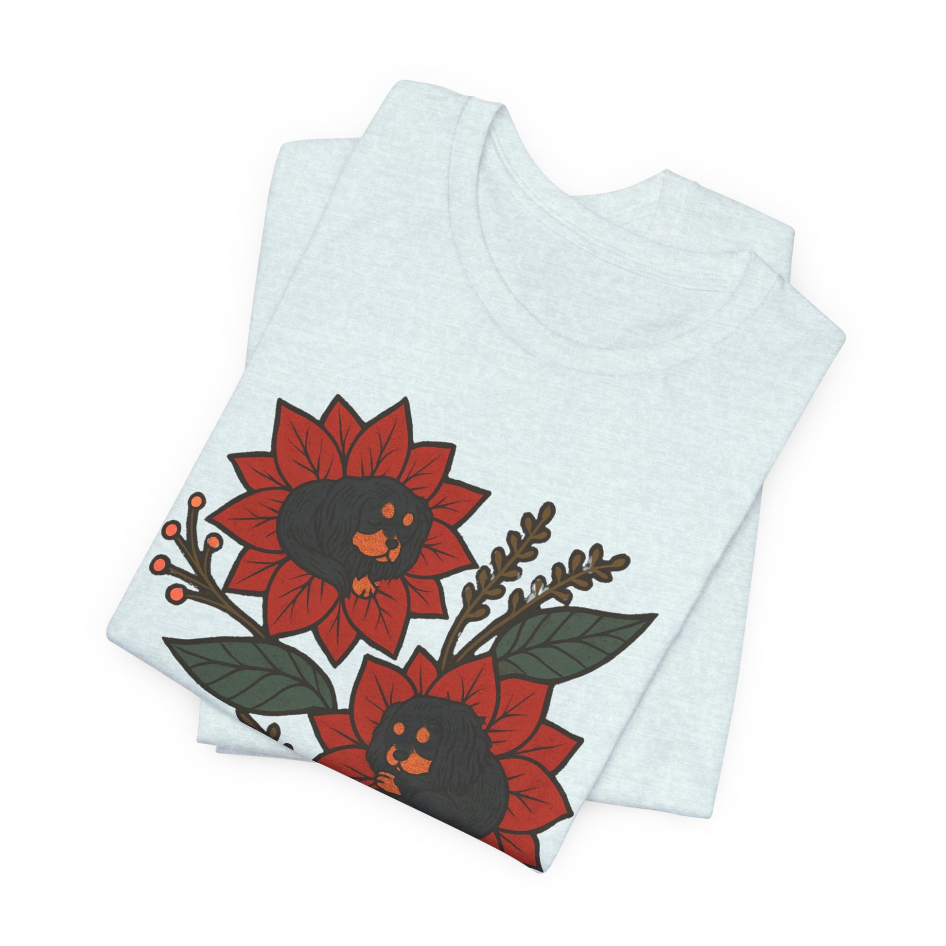 Black Tan Cavalier Holiday Flowers Sleeping TShirt