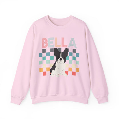 Piebald French Bulldog Retro Checkered Sweatshirt