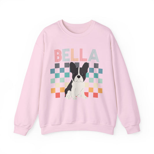 Piebald French Bulldog Retro Checkered Sweatshirt