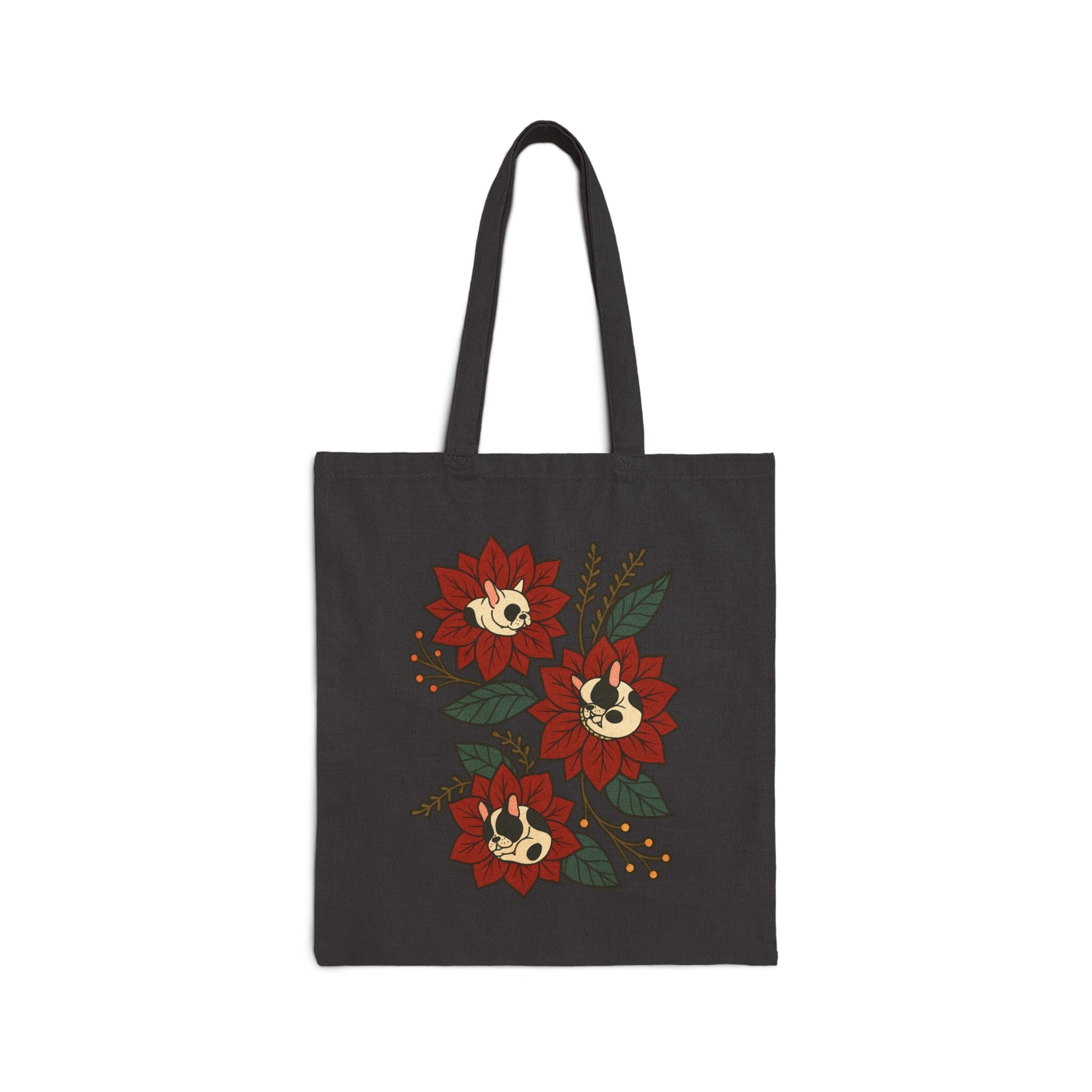 Piebald Frenchie Holiday Flower Sleeping Tote Bag