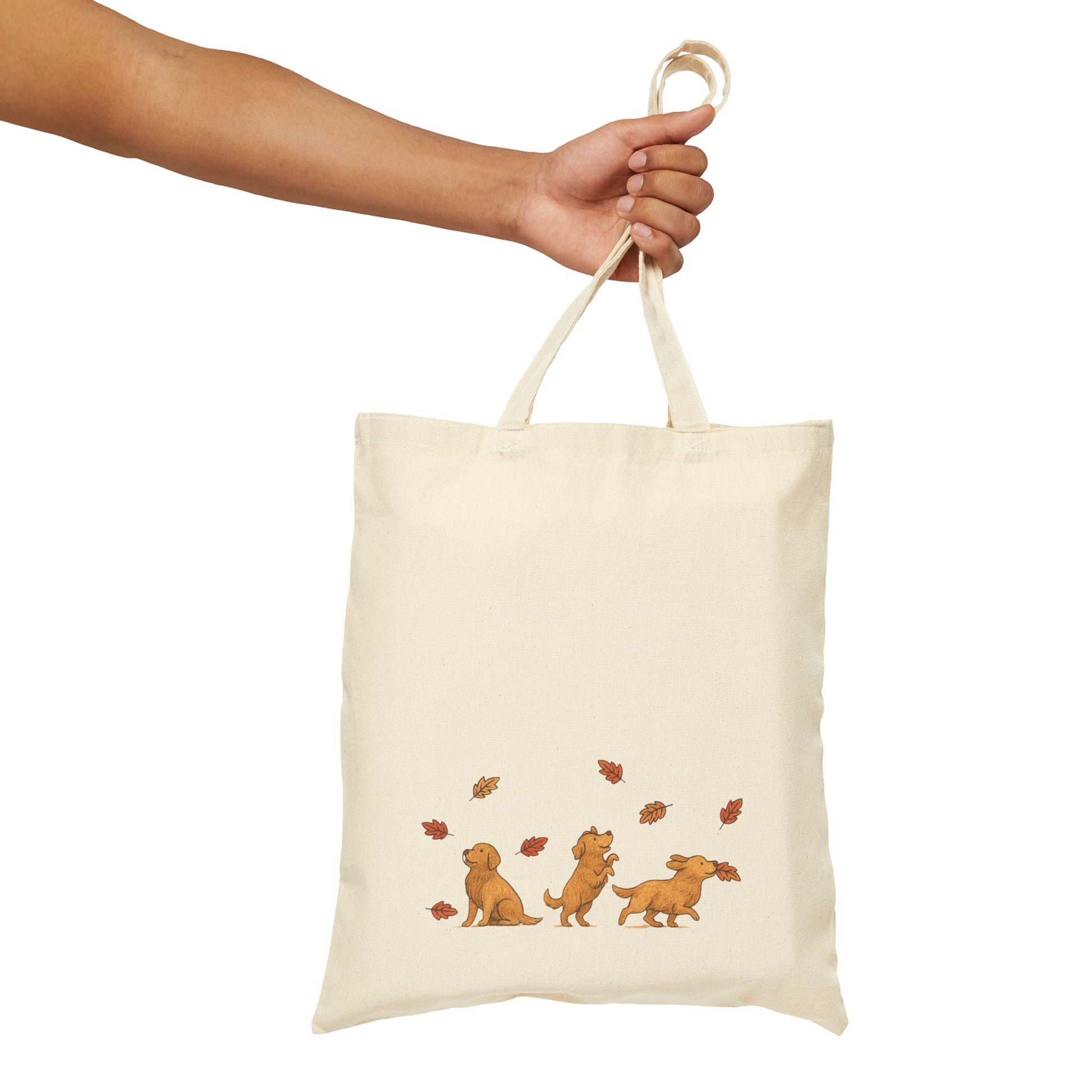 Golden Retriever Chasing Leaves Tote Bag