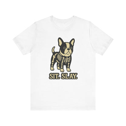 Piebald French Bulldog Stay. Slay. Halloween TShirt